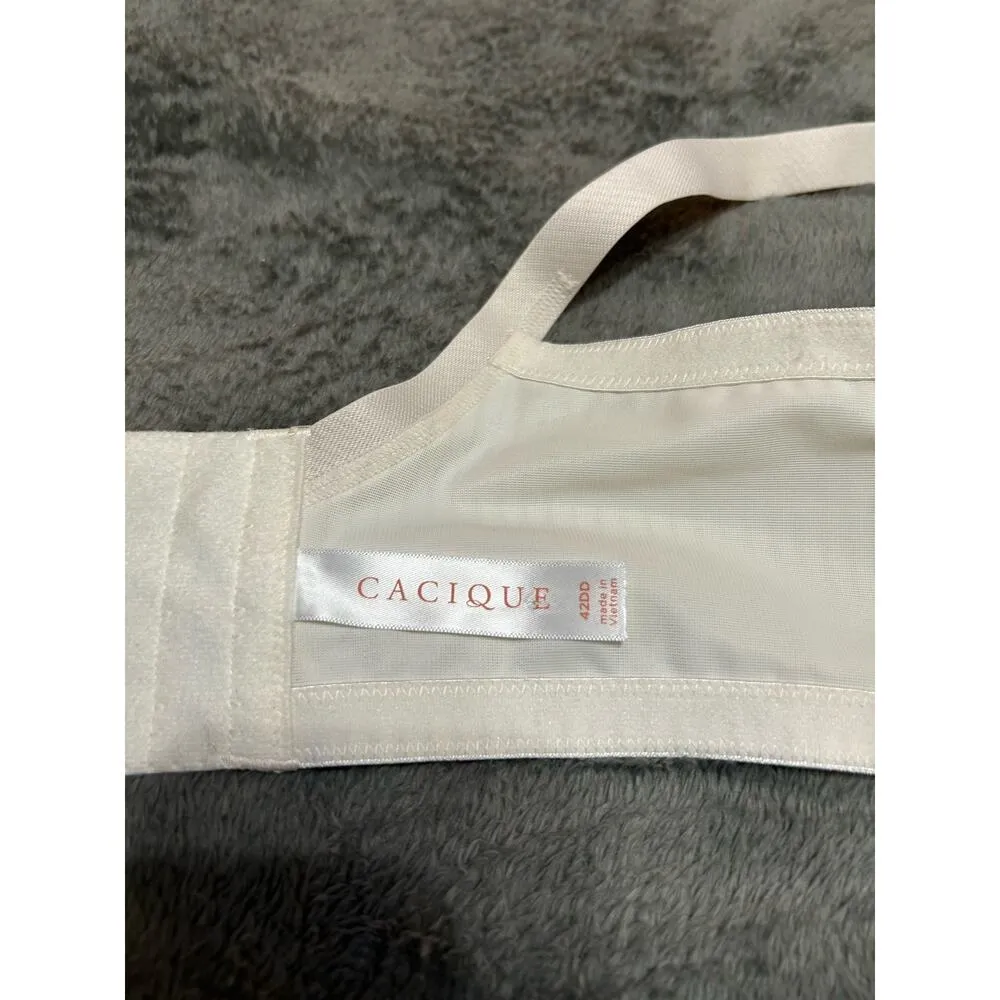 Cacique Simply Wire Free T-shirt Bra, cream with gold stripes and lace, 42DD - Image 11