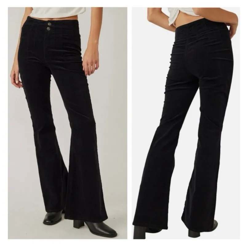 Free People Jayde Cord Flare Pants Size 29 Black Stretch Hi Rise 70s Bohemian - Image 8