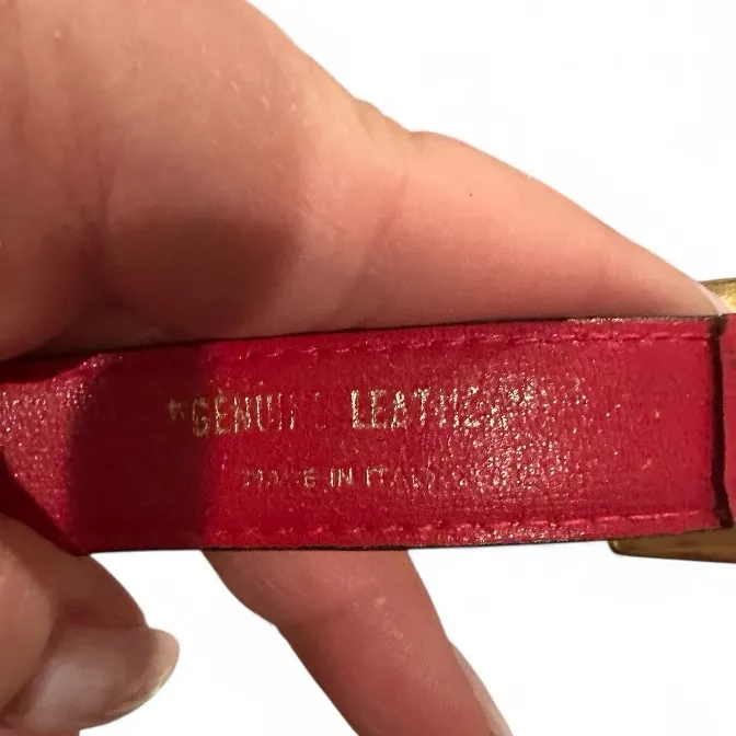 Paloma Picasso Red X’s Goldtone Thin Leather Belt Vintage 33” Size Small - Image 7
