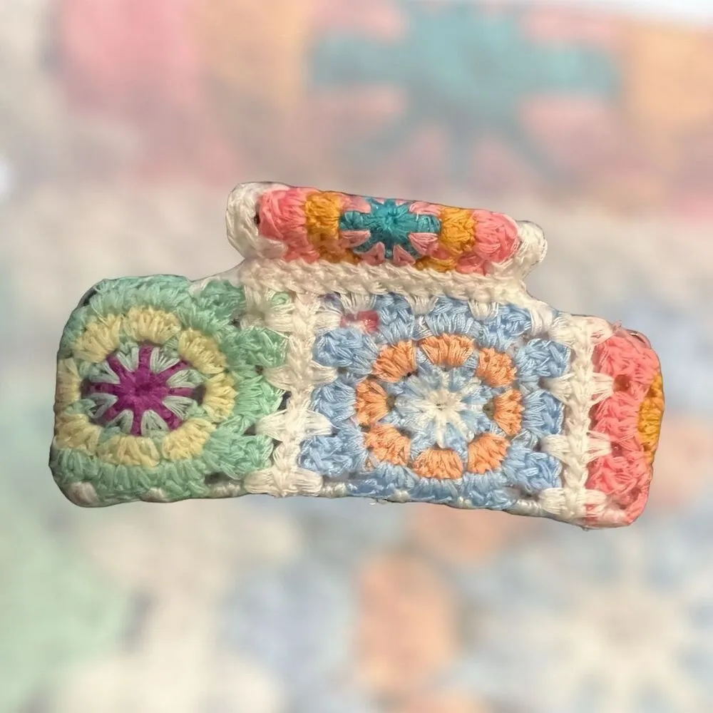 Boho Crochet Multicolor Granny Square Hair Claw Clip Eco - Image 4