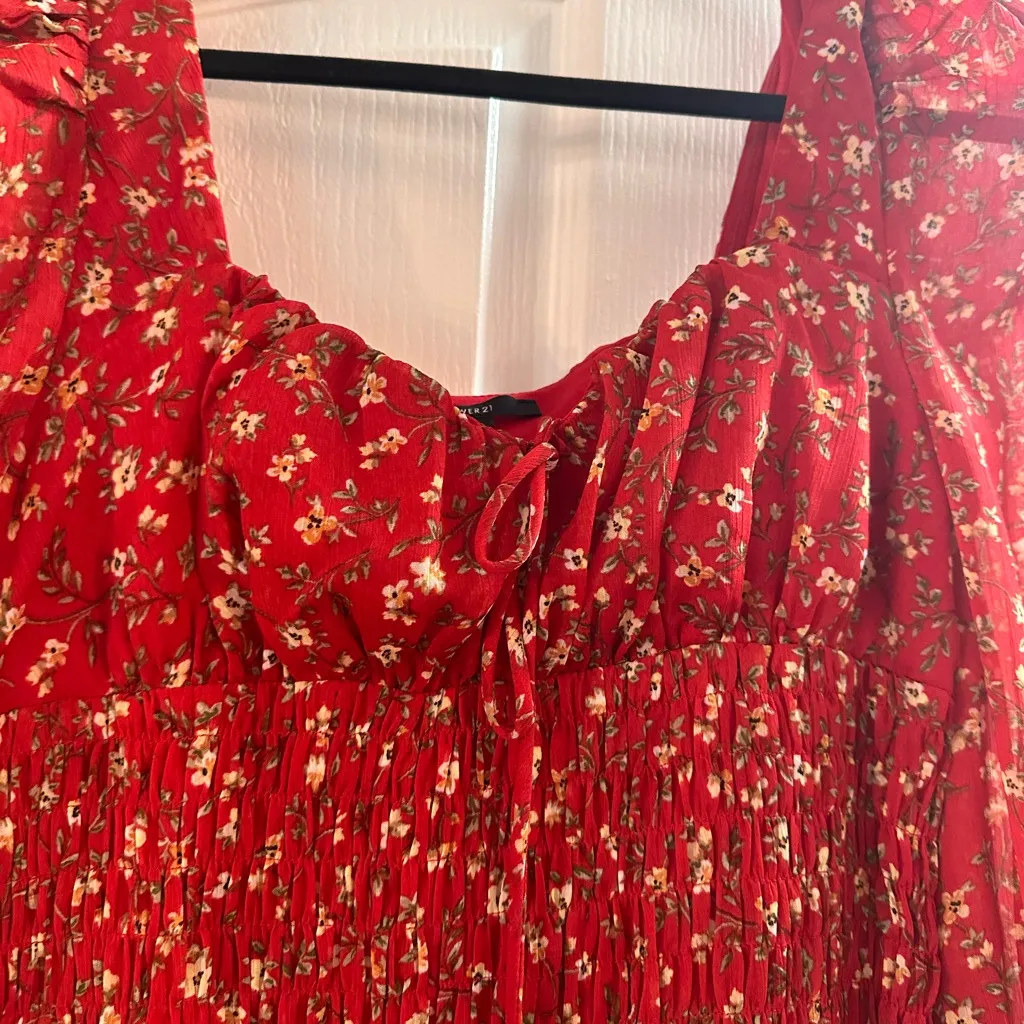 MOVING SALE - Red floral smocked long sleeve ruffle dress - Image 6