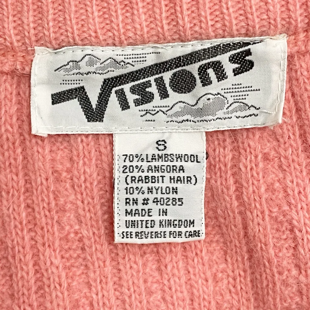 Visions Cable Knit Wool Angora Midi Skirt Pink Lambswool Made in UK Size Small - Image 10
