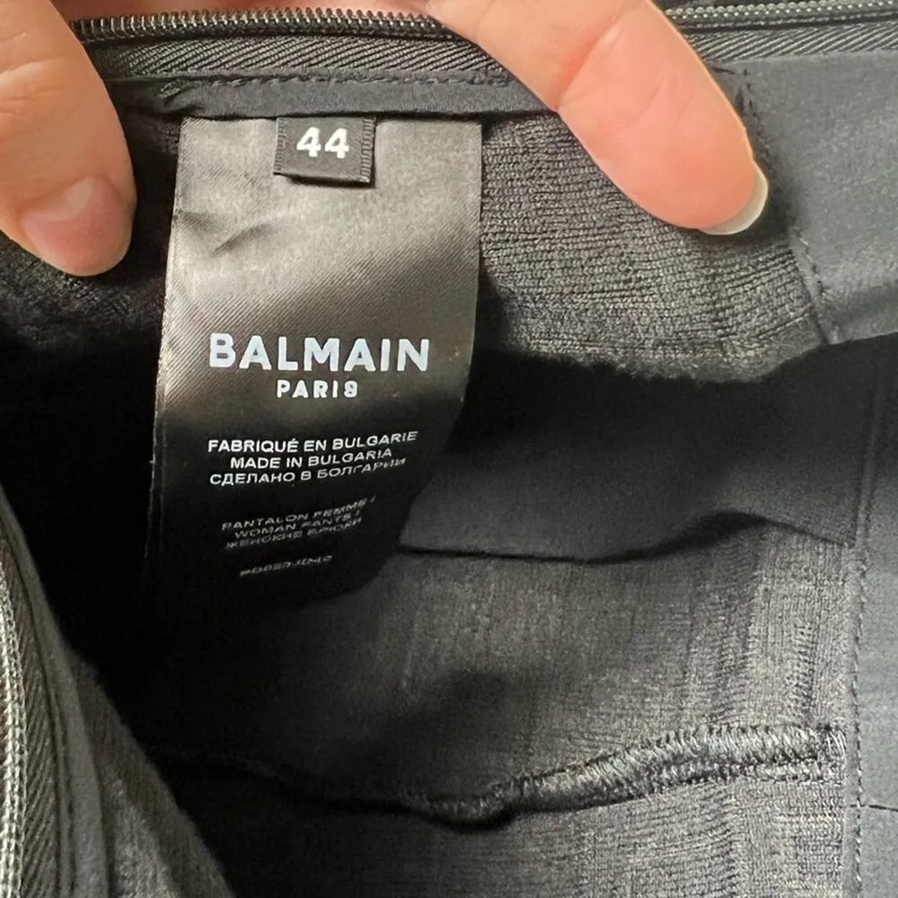 Balmain Womens Black Jacquard Monogram Velvet Skinny Leg Zipper Trousers 12 / 44 - Image 14