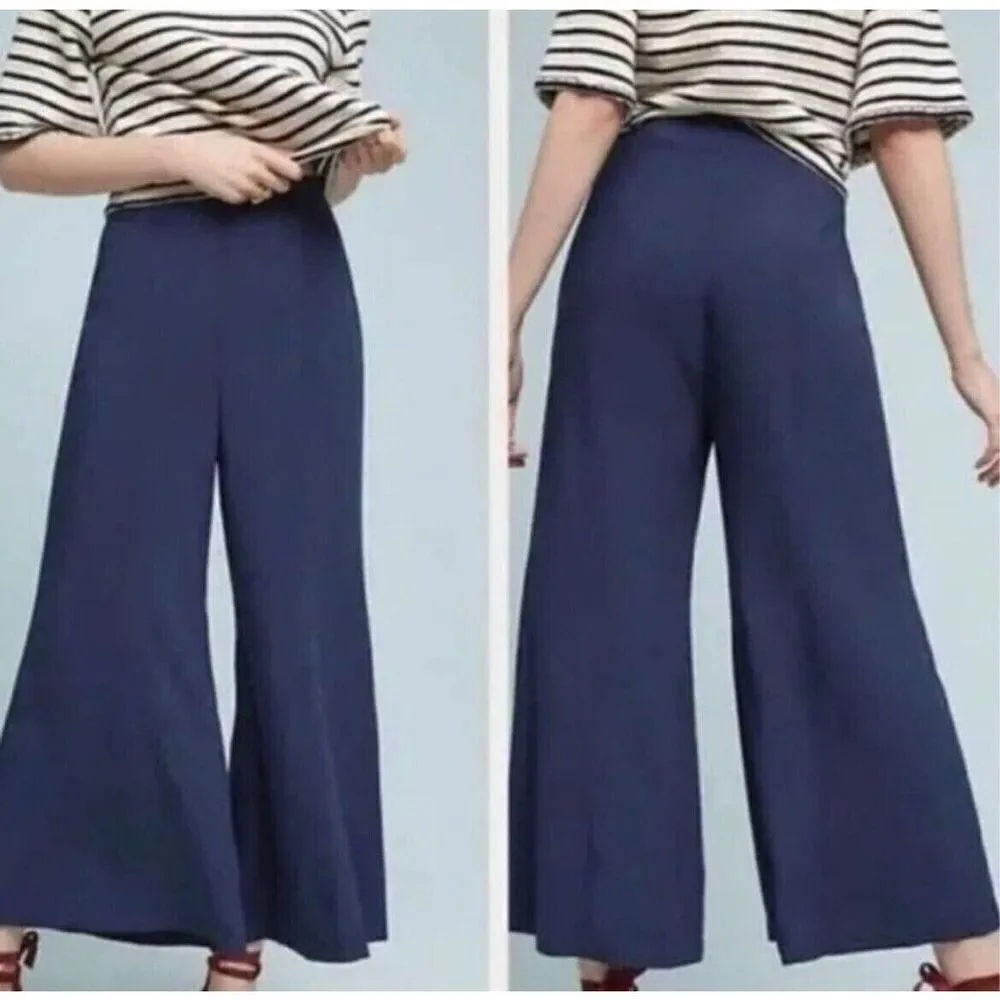 ✨Maeve Canna Culotte Wide Leg Crop Sz 8 Pants Dark Blue Rayon Side Zipper✨ - Image 3