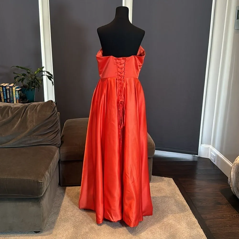 Women’s Strapless Orange Satin Full Length Prom Party Formal Dress Size L *READ Size L - Image 4