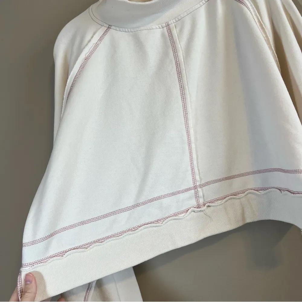 Anthropologie  Daily Practice Women’s Cream Mock Neck Cropped Sweatshirt Small - Image 3