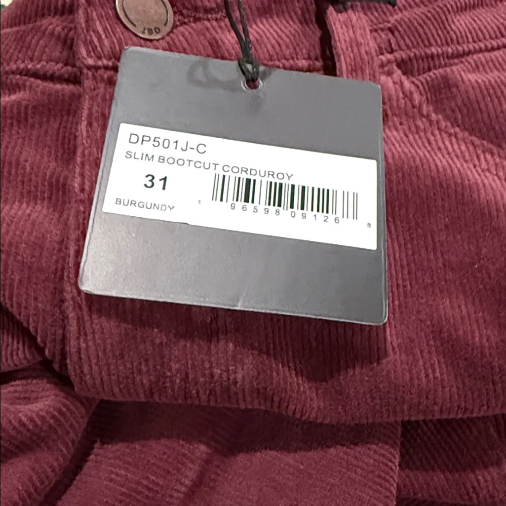 NWT JBD Just Black Denim Slim Bootcut Corduroy Jeans Burgundy 31 Red - Image 9