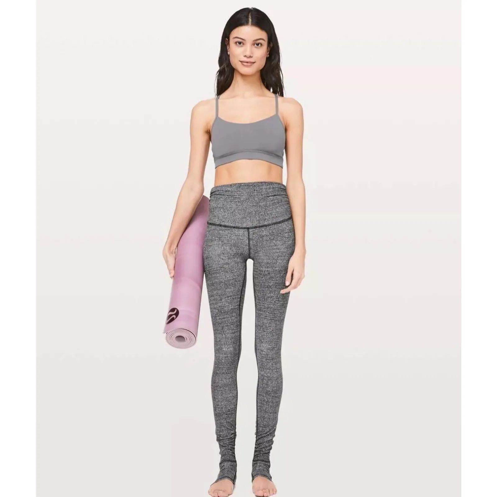 Lululemon Still Mind Tight 28" Interlink Women's Ice Grey Black Size 4 - Image 3