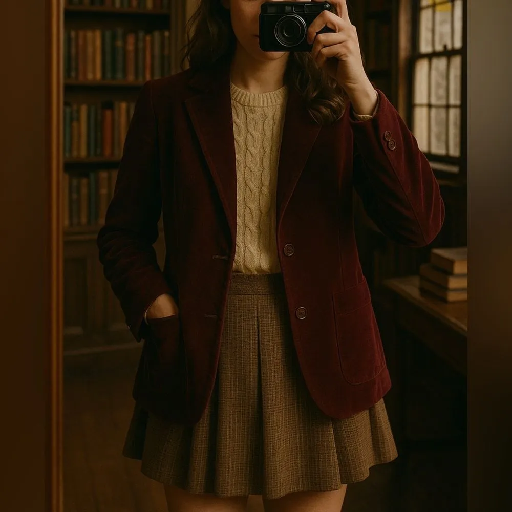 Vintage 70’s Women's Velvet‎ 100% Cotton Button Peak Lapel Blazer sz 10 Academia Purple - Image 3