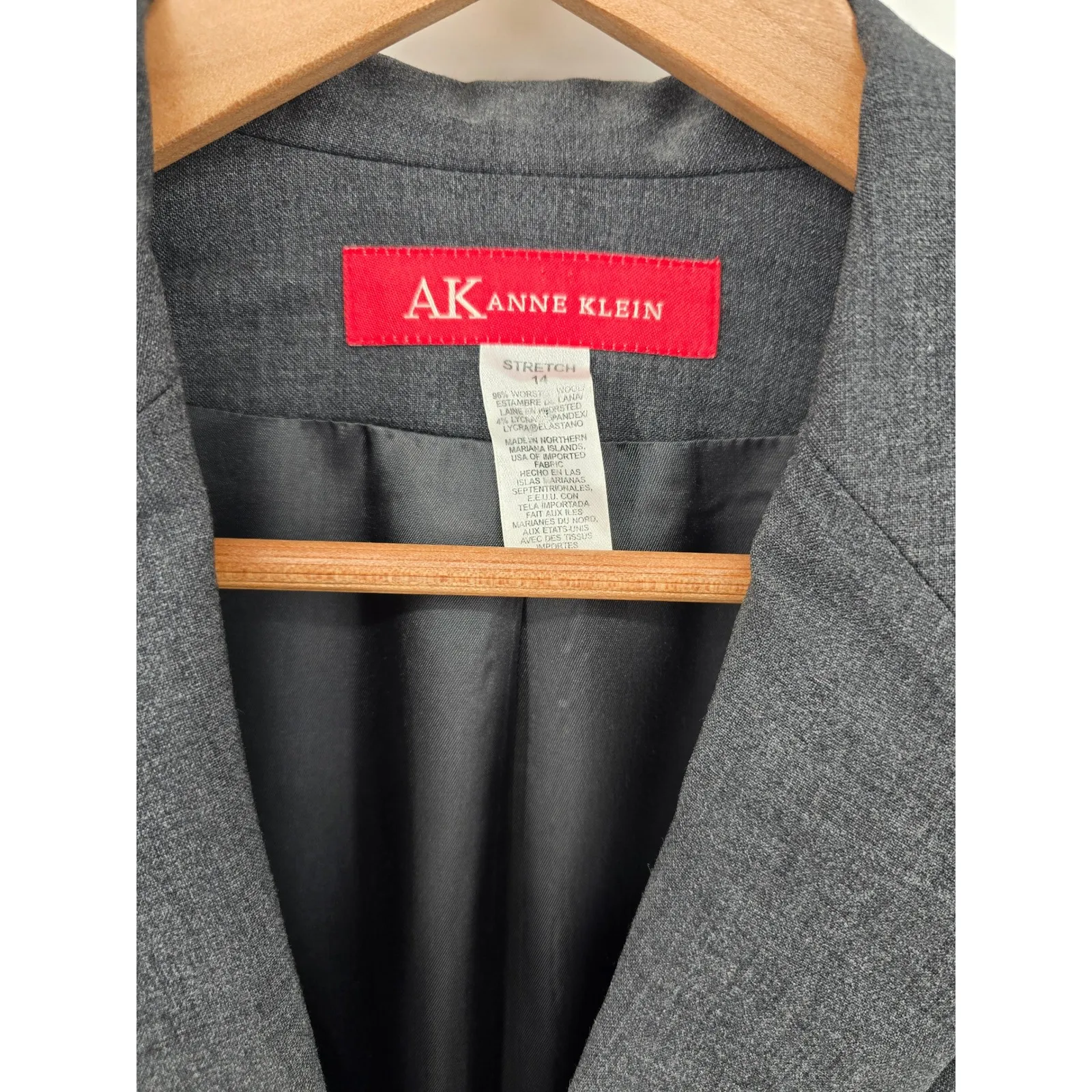 ANNE KLEIN Womens Dark Gray Stretch Blazer Jacket Size 14 - Image 2