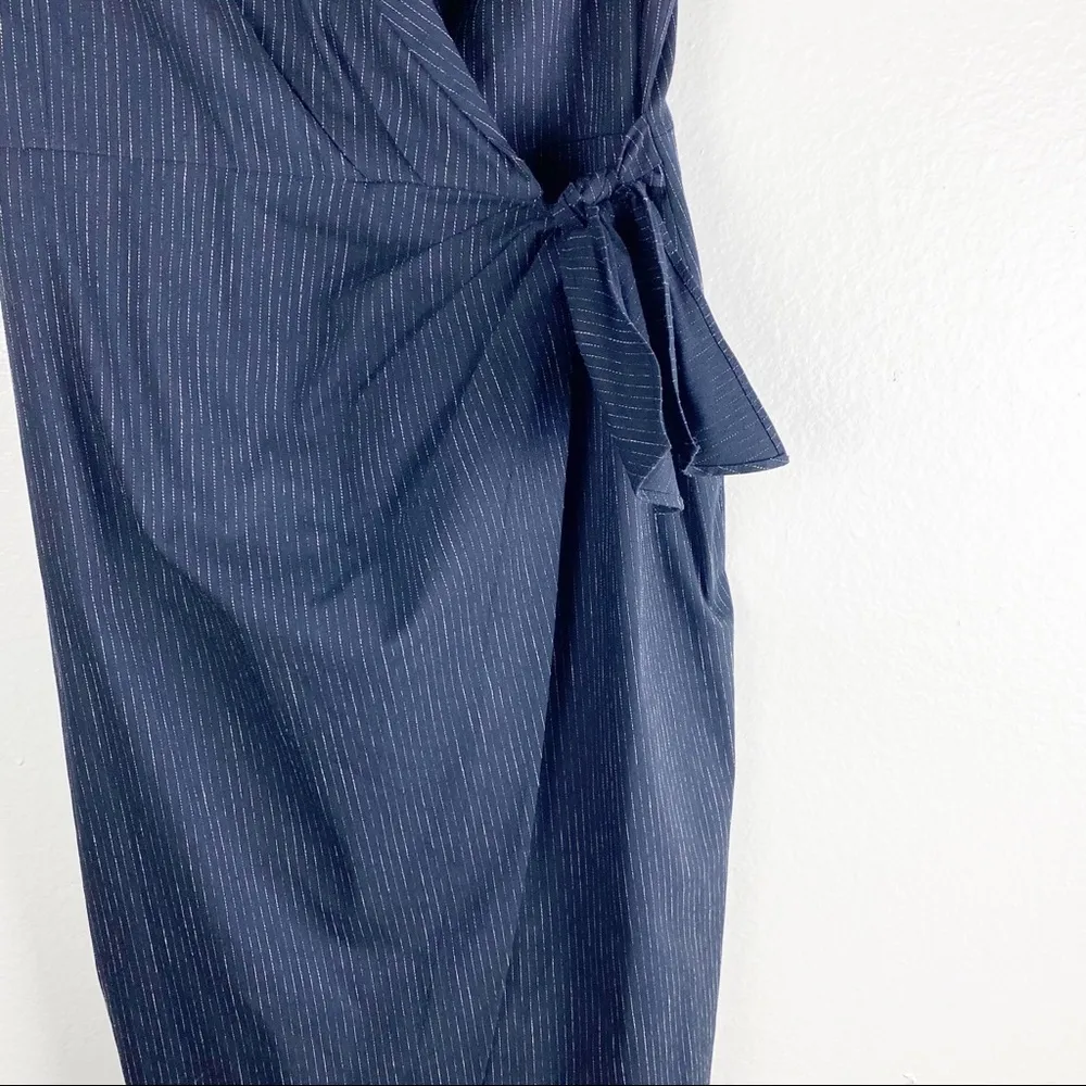 TAILORED REBECCA TAYLOR Pinstripe Faux Draped Wrap Style Sleeveless Lined Dress - Image 11