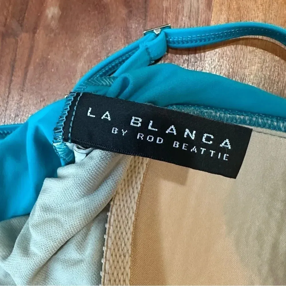 LA BLANCA Size 6 Island Goddess Twist Shirred One‎ Piece - Turquoise - Image 2