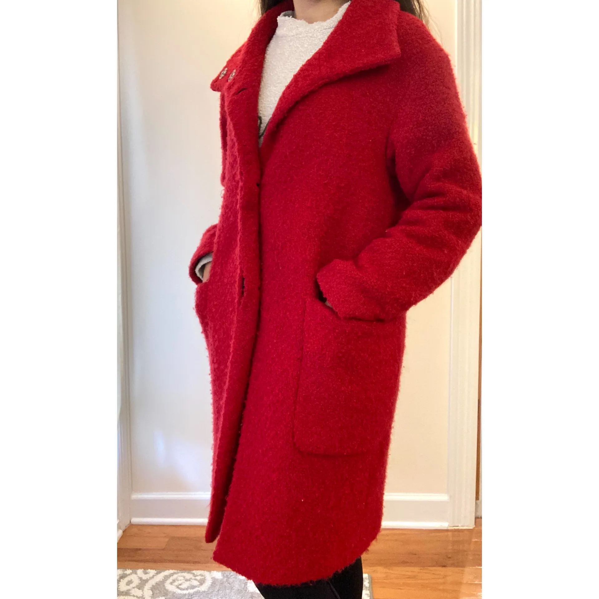 Double Breast Fuzzy Red Peacoat Sz XS - Image 3