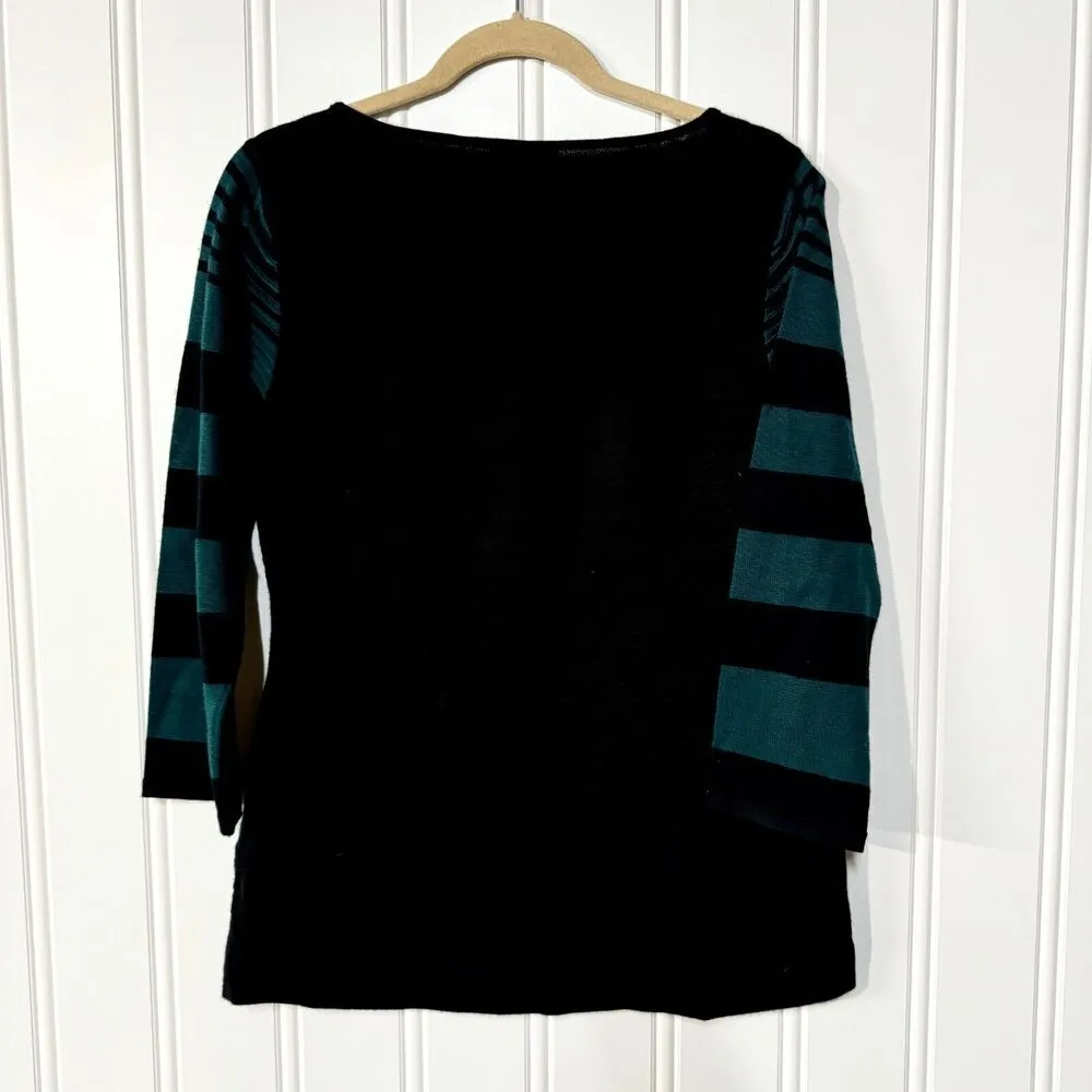 TAHARI Sweater Women Size L Black Asymmetrical Long Sleeve Wide Neck Wool - Image 5