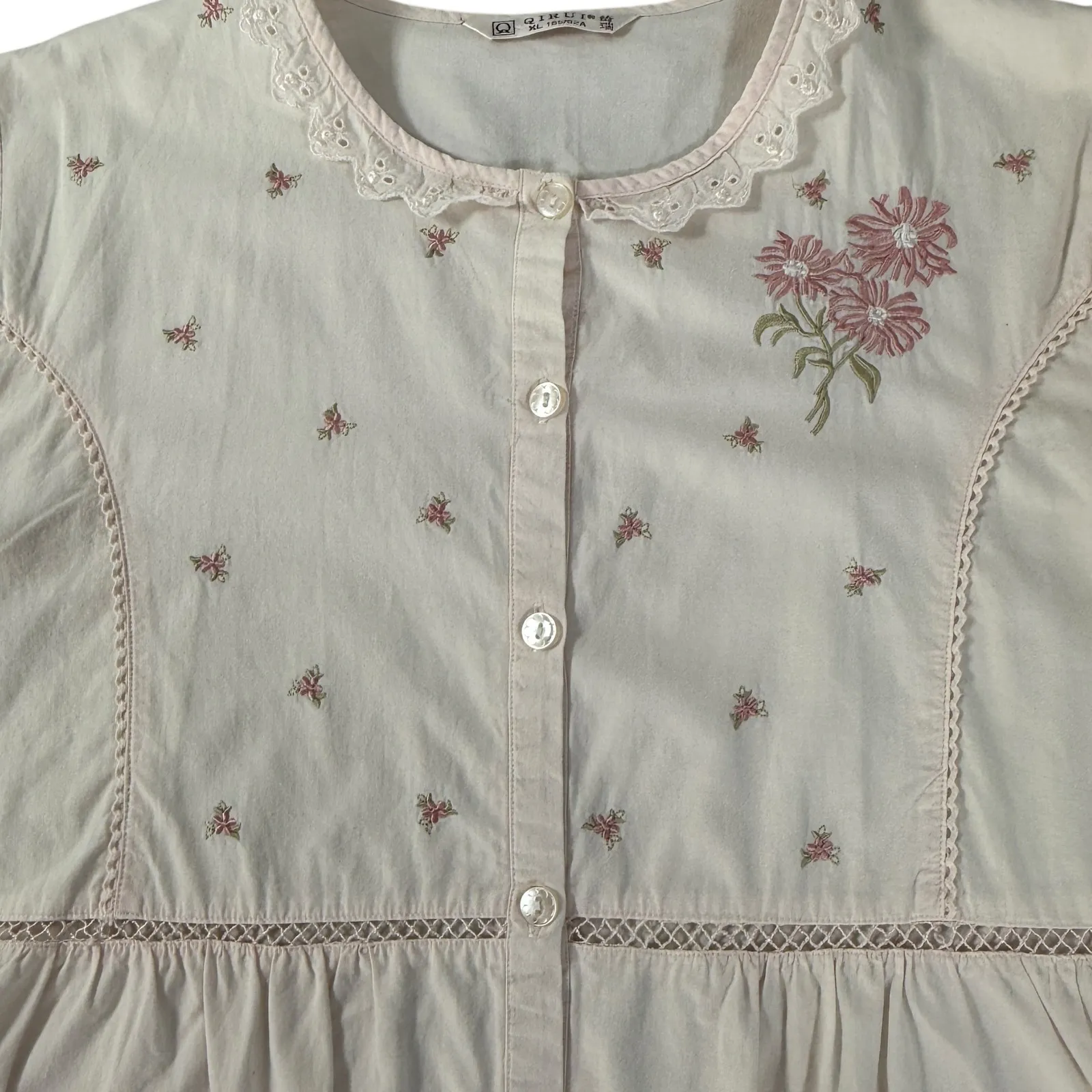 VTG QIRUI Womens Medium Pink Floral Embroidered Heart Pockets Pajama Set Size XL - Image 12