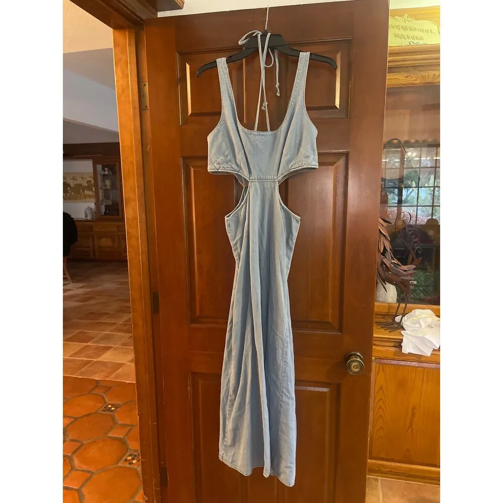 LNA LORELEI  CUT OUT CHAMBRAY DENIM  MIDI DRESS MEDIUM - Image 2