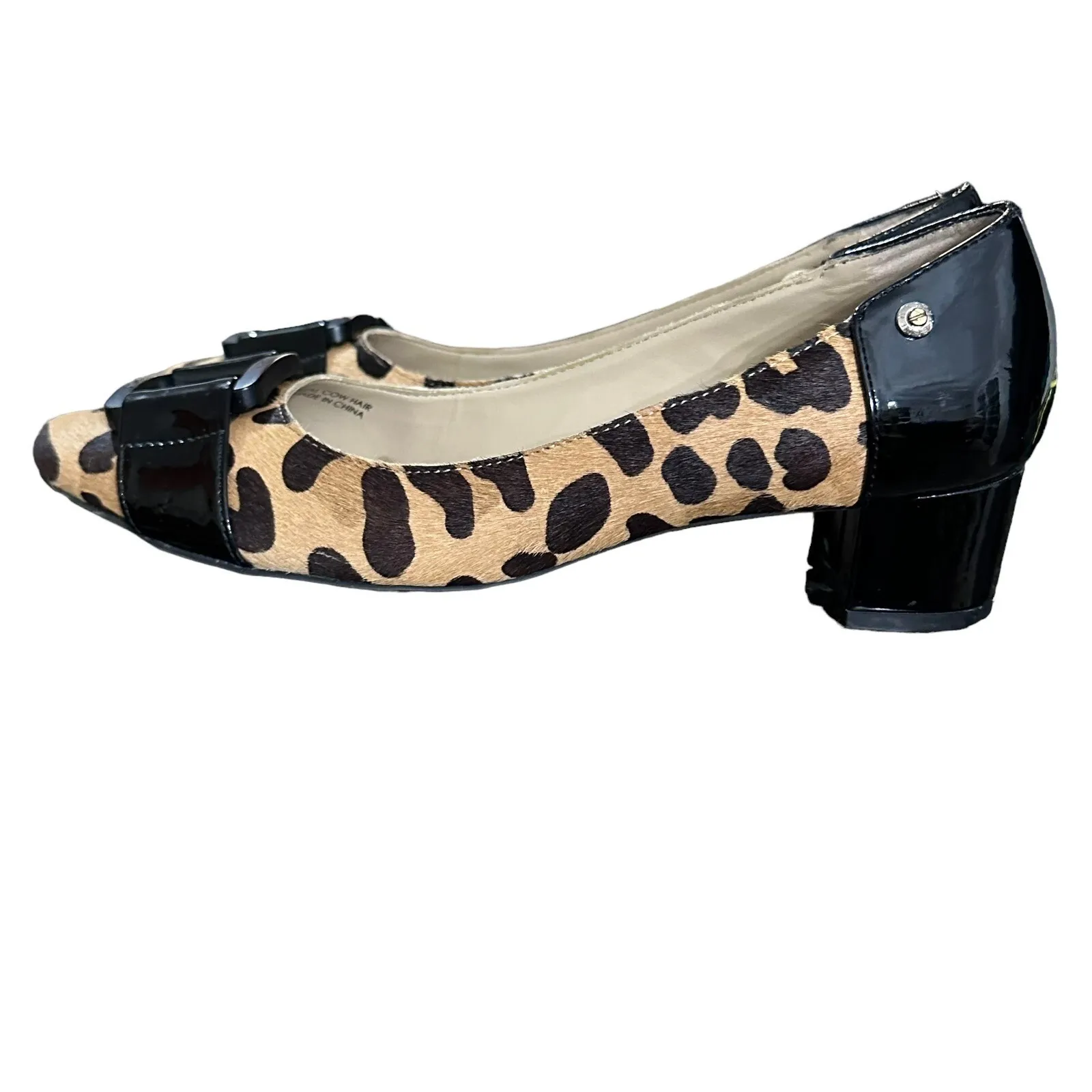 Ellen Tracy Strata Leopard Print‎ Cow Hair Buckle Pumps Black Brown Size 6.5M - Image 4