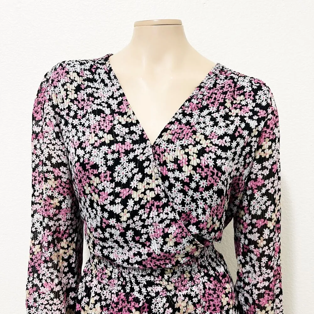 [Michael Michael Kors] Floral Print Julia Faux Wrap Ruffle Mini Dress Sz Large L - Image 5