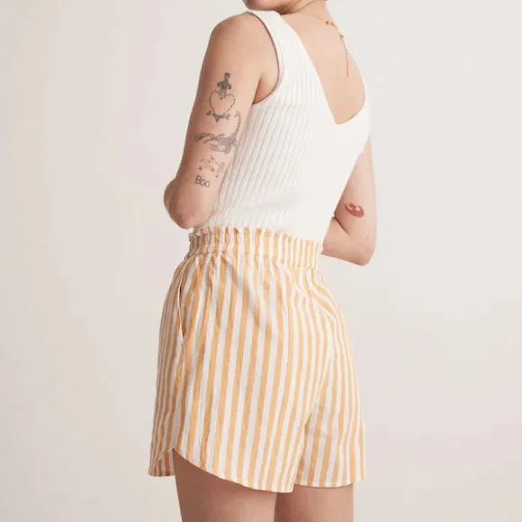 MADEWELL Poplin Cotton Striped Yellow White Boxer Shorts Sz L - Image 4