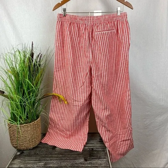 Beach Lunch Lounge Linen Blend Red & White Striped Capri Margo Pants M New - Image 4