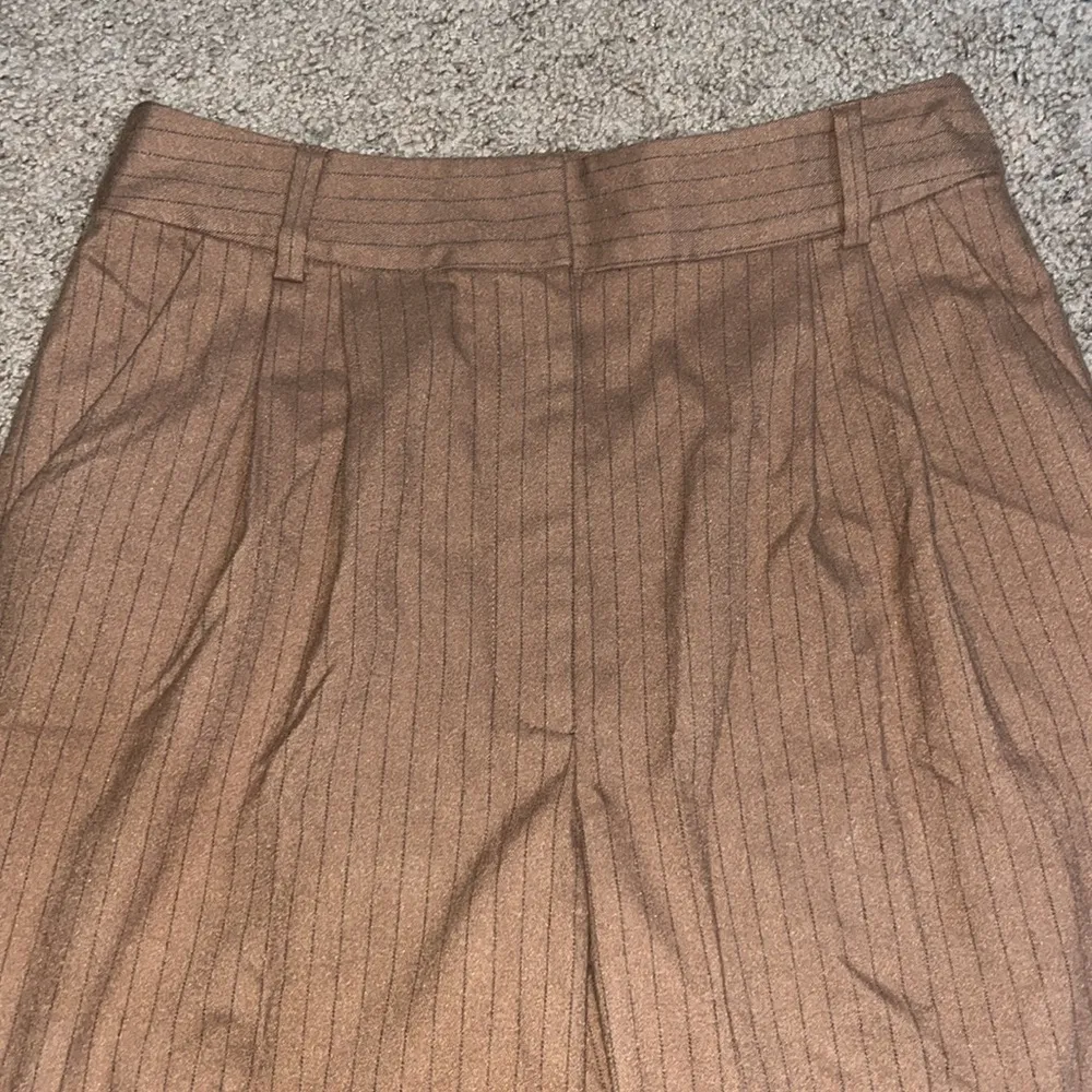 Favorite Daughter The Favorite High Rise Wide‎ Leg Pants Camel Pinstripe 10 Brown - Image 7