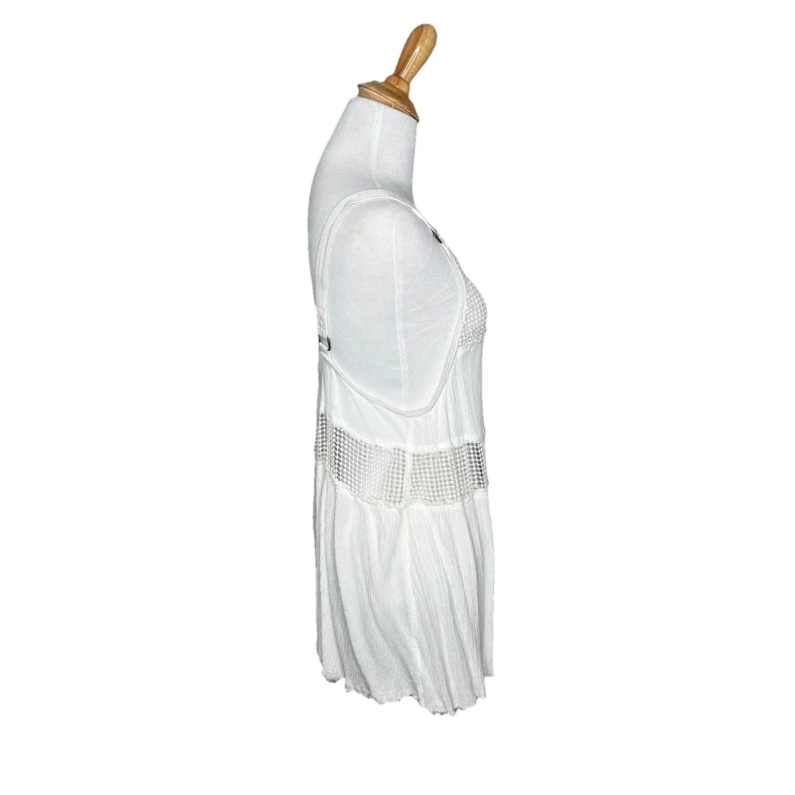 Free People Snap Out of It Raw Edge Crochet Mesh Inset Tank Top Mini XS - Image 4