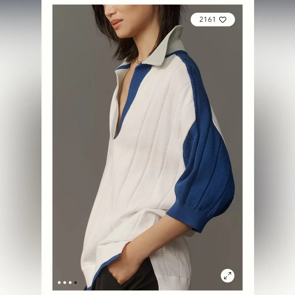 Anthro Maeve Collared V-Neck Short-Sleeve Rugby Sweater - Image 5