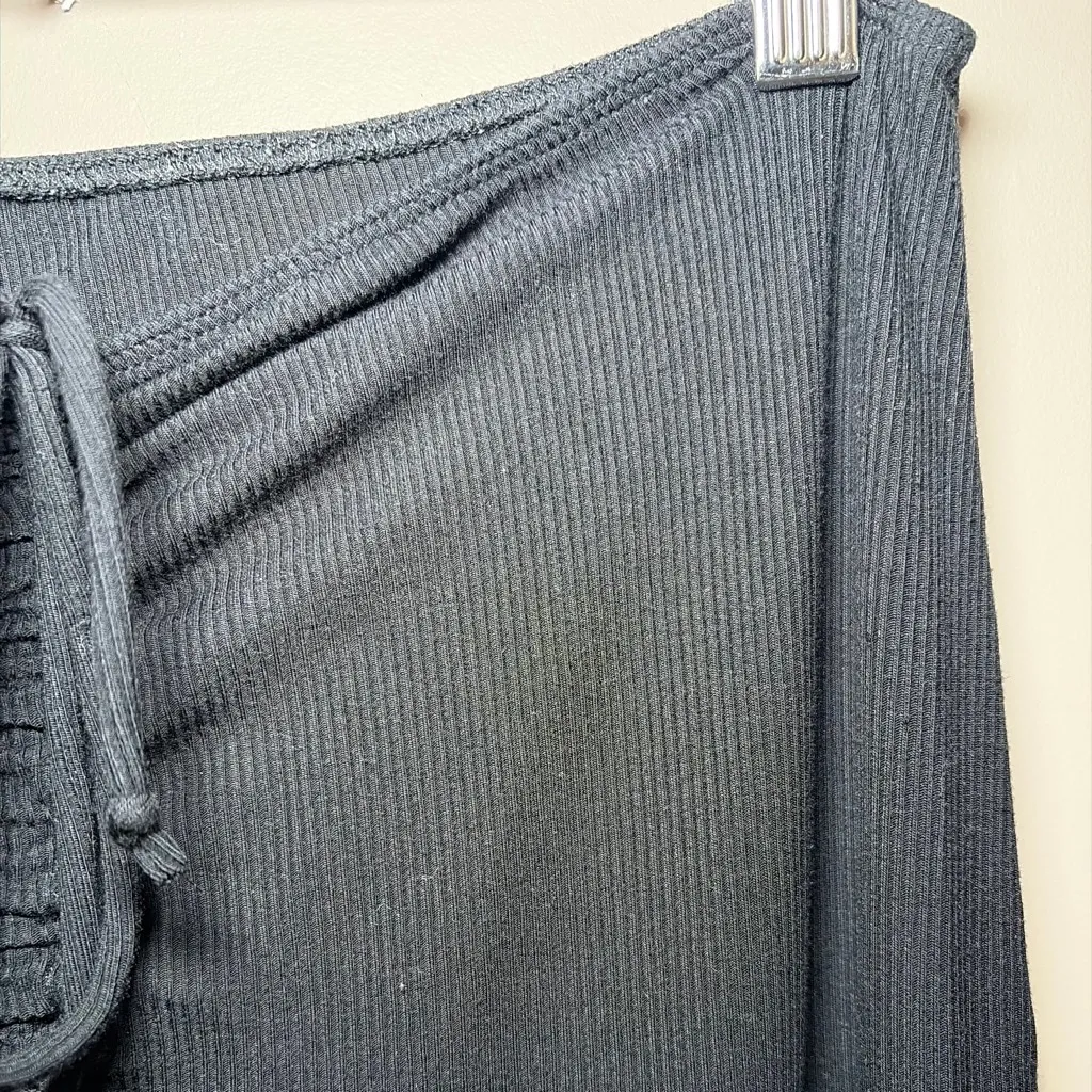 SKIMS Black Ruched Lounge Pant Ribbed Wide Leg Front Tie Black XL - Image 6