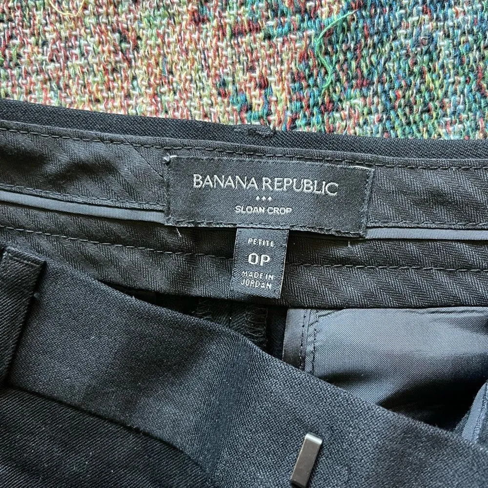 Banana Republic Black Ankle Pants Cropped Sloan Fit Trousers Capri Formal SZ 0P - Image 13