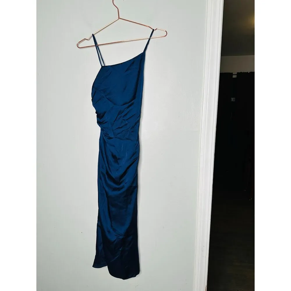 MILLY Dark Blue Satin Asymmetrical Electra Adjustable Straps Slip Dress Size 0 - Image 4