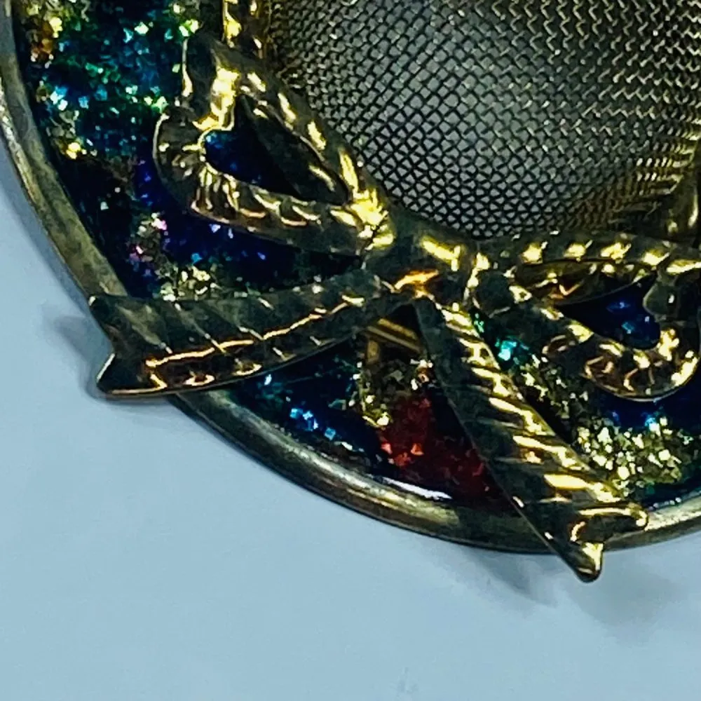 Lady's Hat Shaped Pin Brooch Multicolor Enamel Gold Tone Bow Flowers Vintage - Image 3