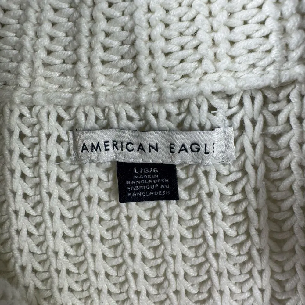 American Eagle Sweater Women L Cream White Ribbed Knit Long Sleeve Old Money Top - Image 4