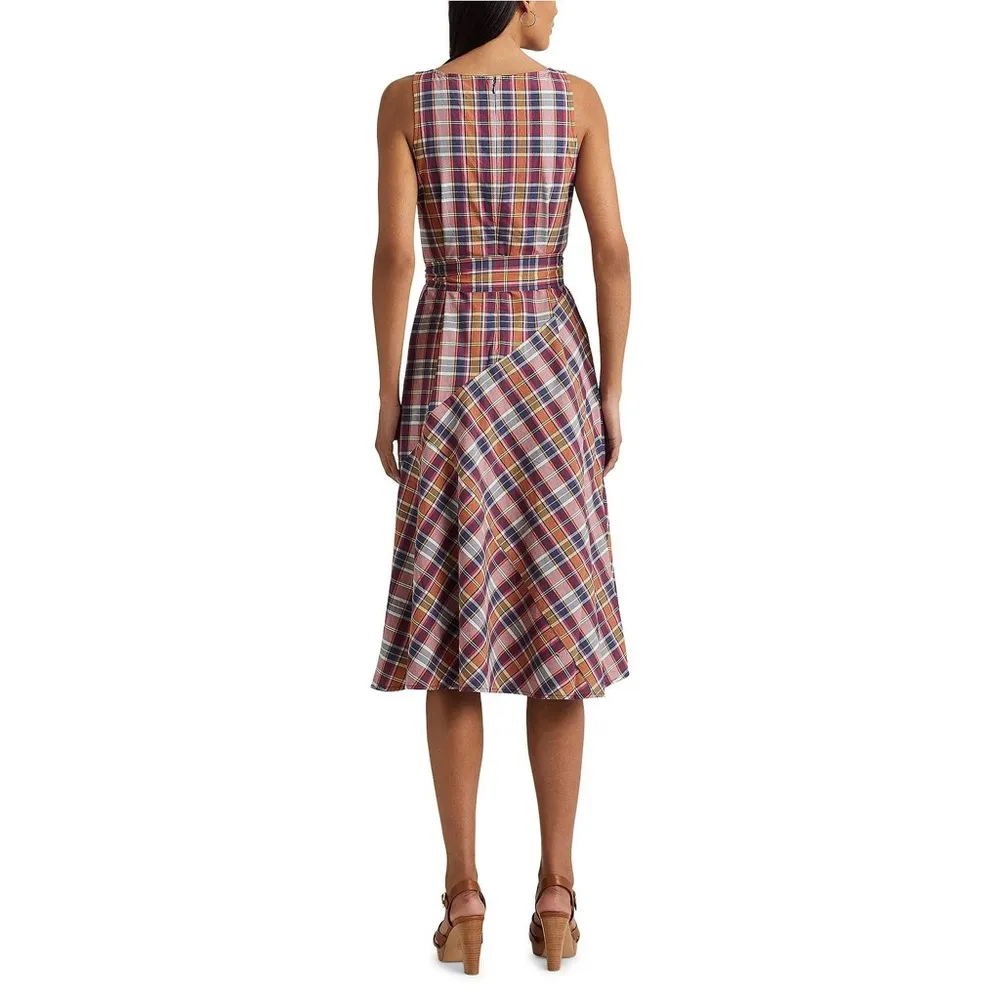 Lauren Ralph Lauren Madras Plaid Belted Midi Dress, NWT, Size 18 - Image 4
