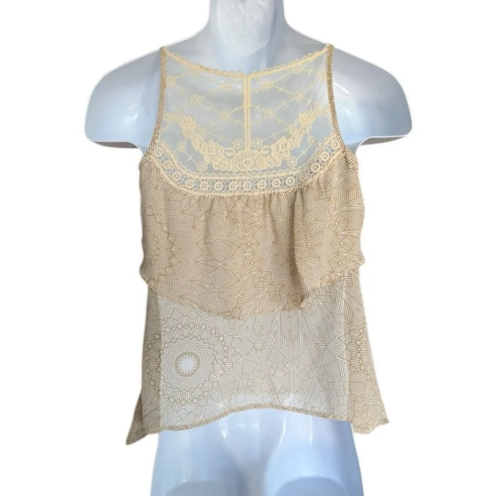 Womens PacSun Kirra Tan Geo Print Lace Back Lightweight Tank Top - Sz XS - Image 2