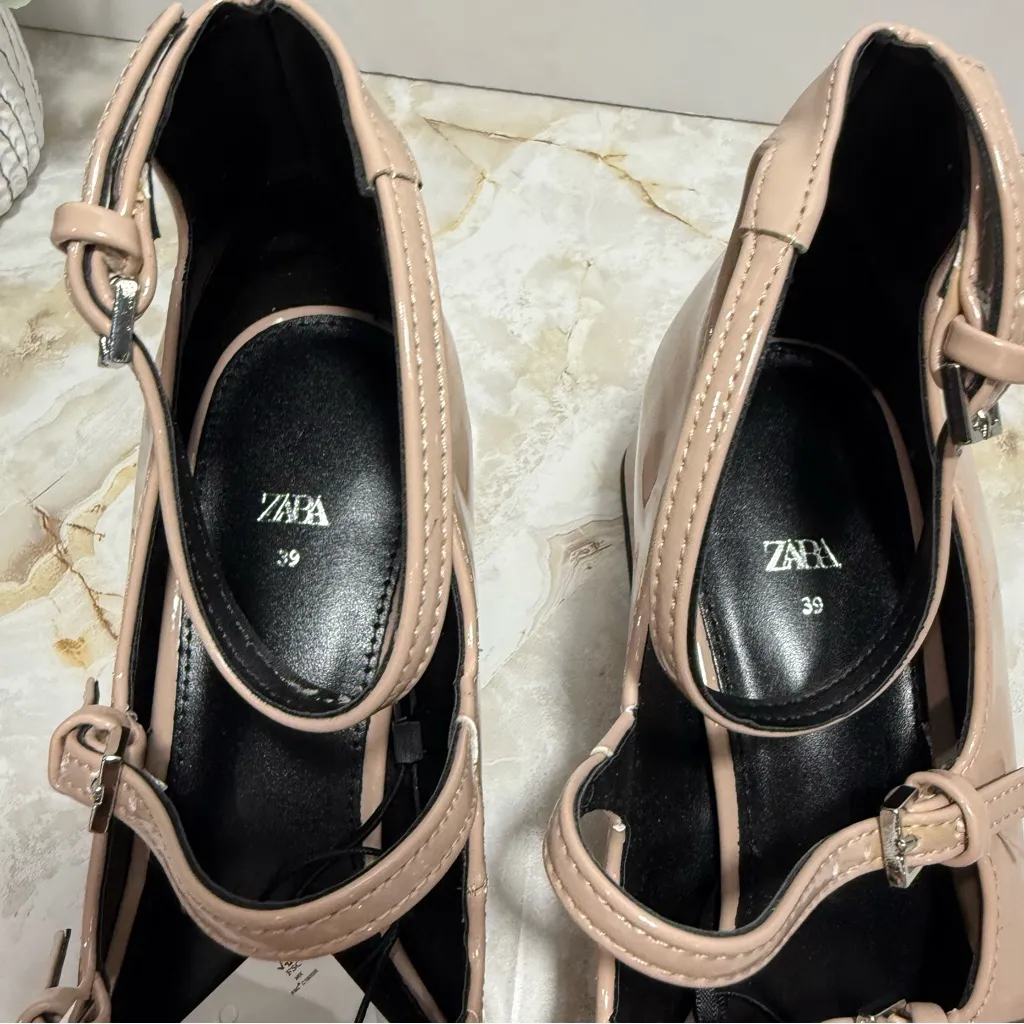 NWT Zara Block Heel Square Toe Mary Jane Faux Patent Leather‎ Shoes Size 8 - Image 4