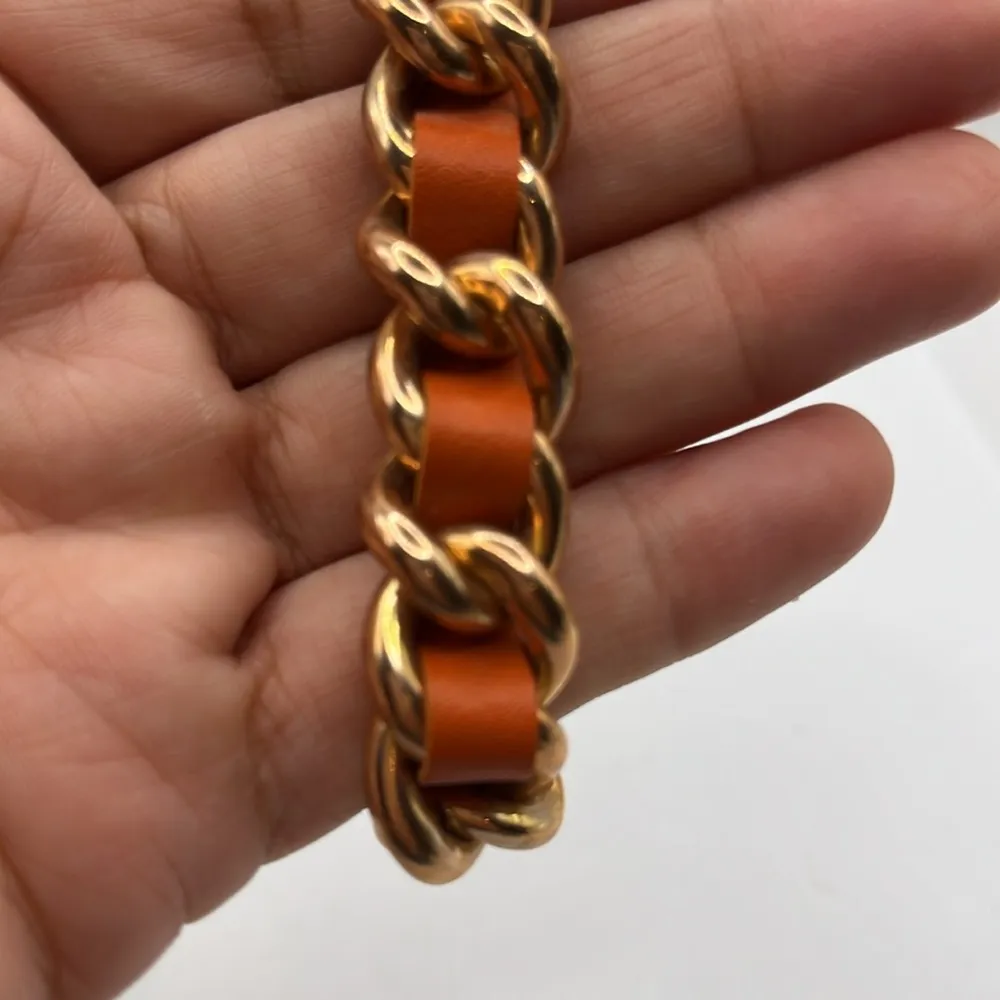 Chunky Milor Italy Designer Bronze Rose Gold Orange Leather Chain Link Bracelet - Image 8