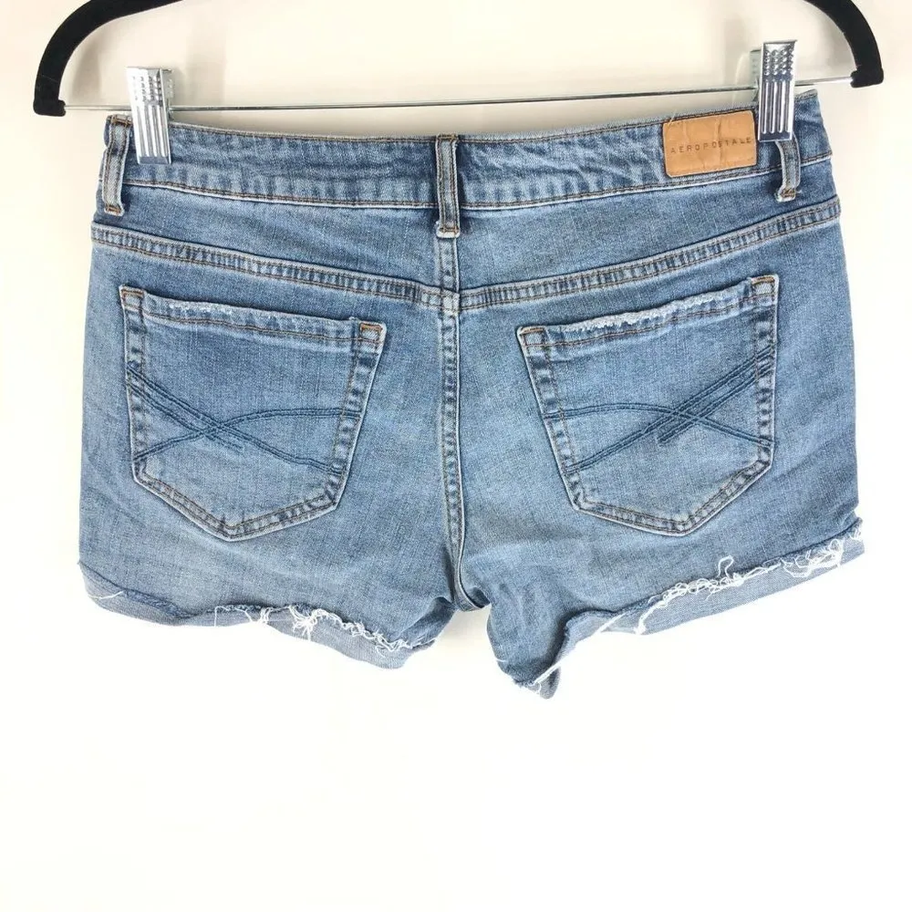 Aeropostale Womens Denim Jean Shorts Midi Cut Off Cuffed Stretch 6 - Image 2