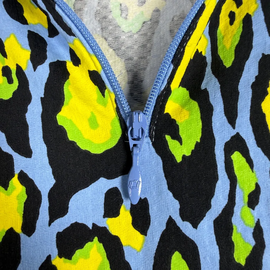 IBKUL GEMMA Periwinkle Multi Leopard Long Sleeve Mock Golf Shirt Size Large Green - Image 7