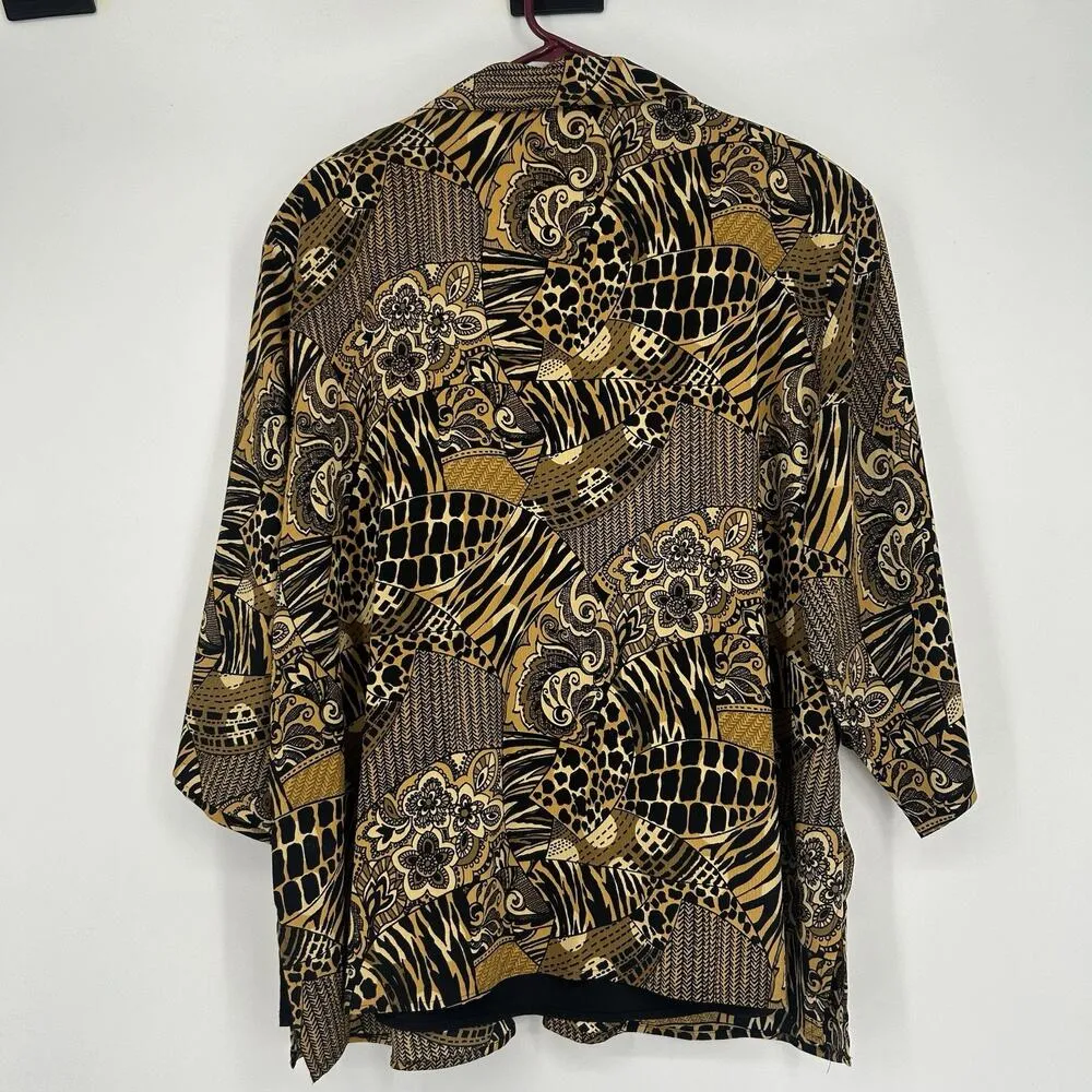 Vintage Notations Art To Wear Top Gold Leopard Paisley Print Layered Look Sz 3X - Image 6