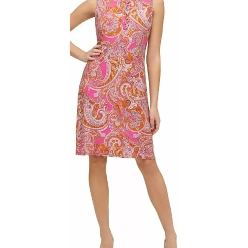 TOMMY HILFIGER - PINK PAISLEY MOD 60'S RETRO‎ STYLE DRESS - NWT - MSRP $99 SZ 10 - Image 6