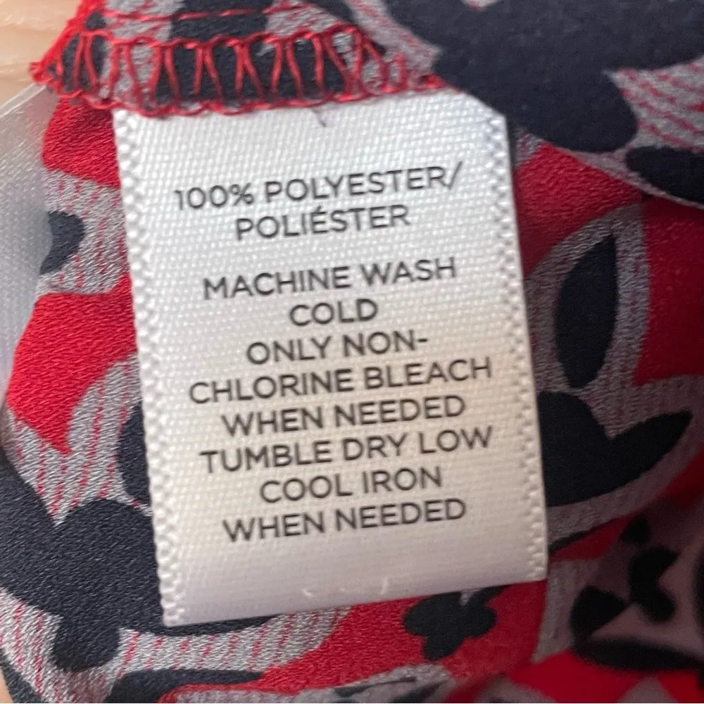 Ann Taylor Loft Button Up Red/Blue Silky Plant Print Shirt Size XS - Image 5