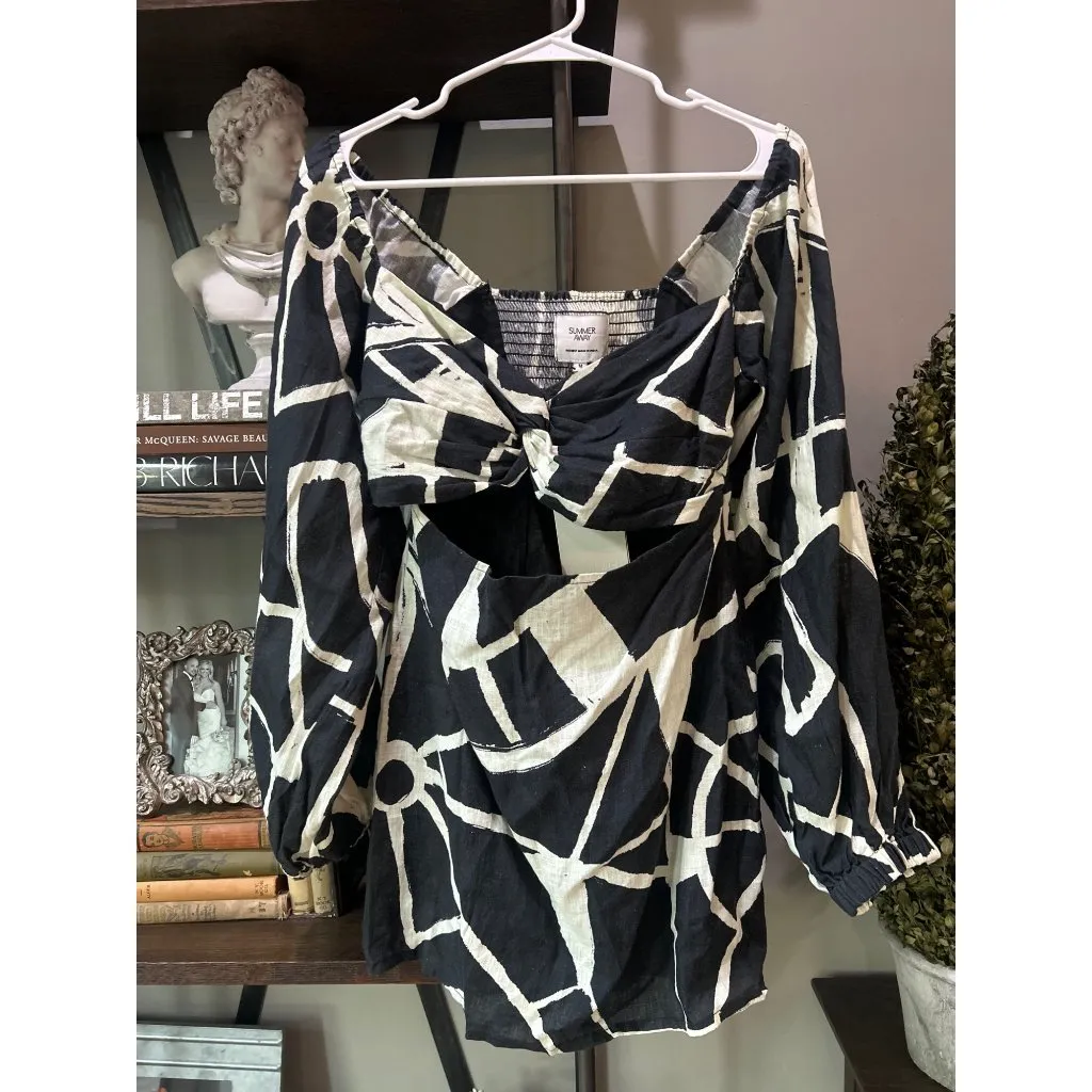 Anthropologie SUMMER AWAY Barths Linen Mini Dress Black Womens Size Medium - Image 8