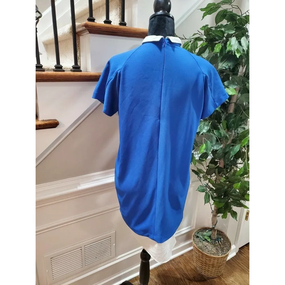 Zara Basic Womens Blue Polyester Collared Short Sleeve Knee Length Dress Size XS - Image 7