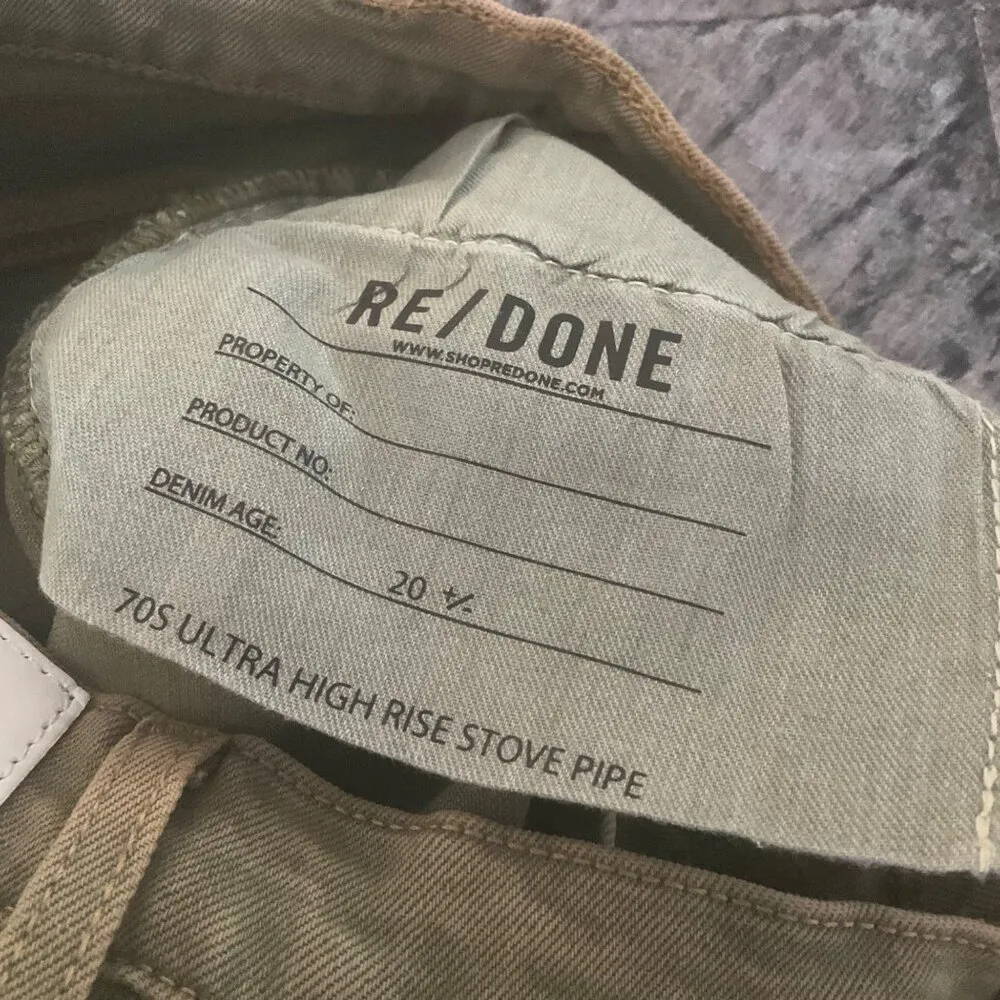 Re/Done 70s Ultra High Rise Stove Pipe Jeans Size 24 Olive Green Denim vintage - Image 8