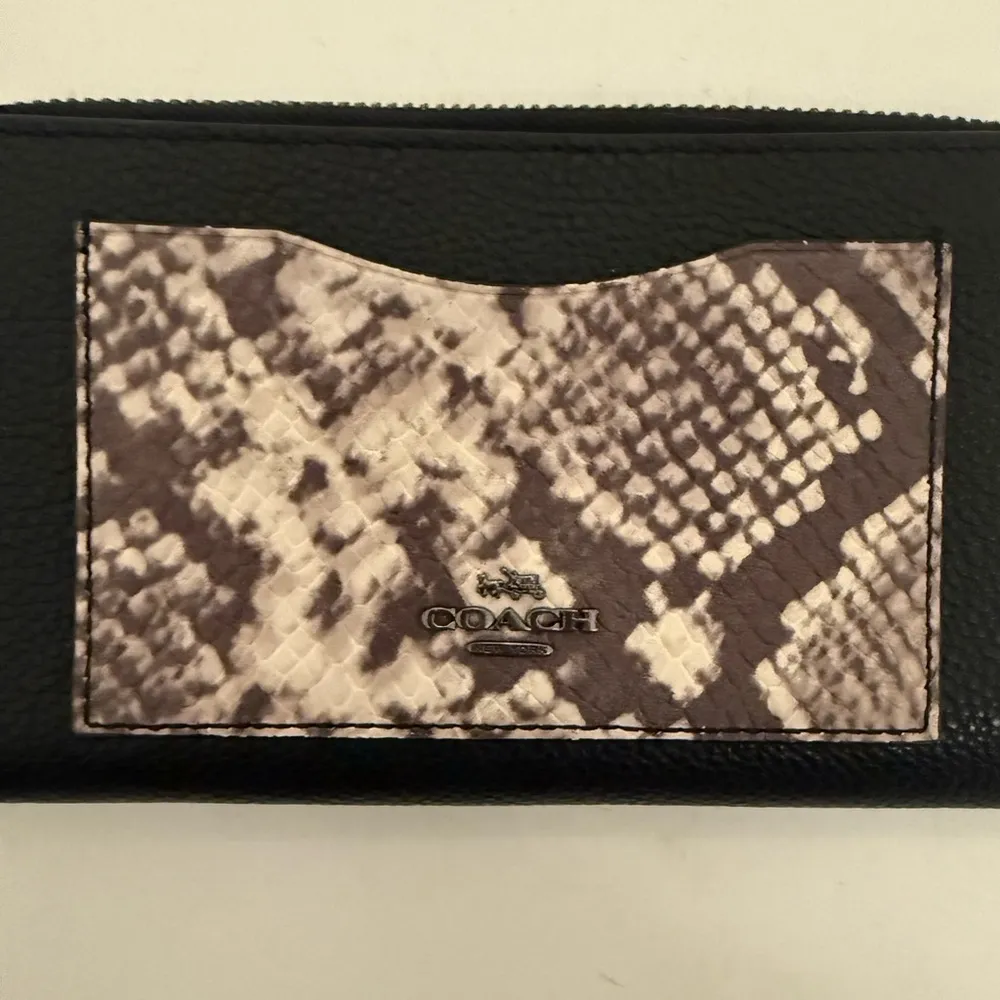 COACH Accordion Zip Black Pebble Leather Snake Embossed Wallet - Image 2