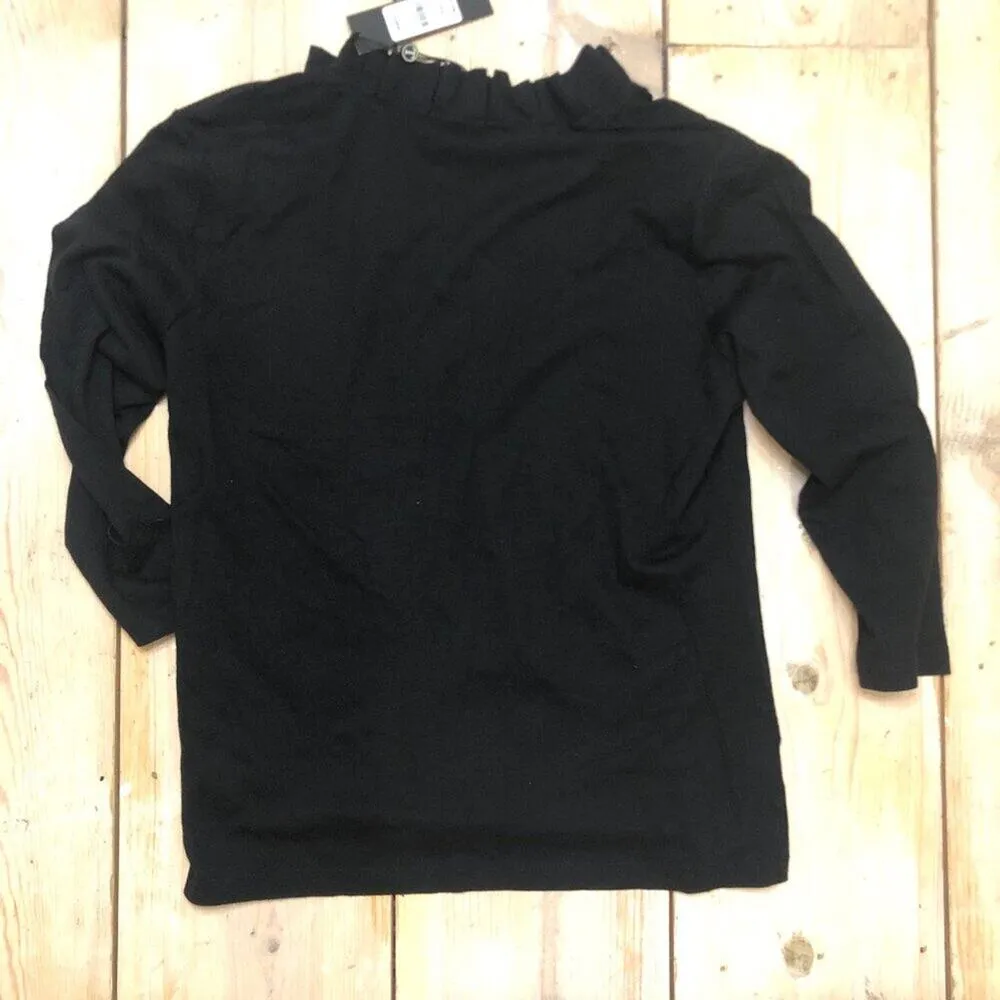 Talbots Vintage NWT Women's Black Knit V-Neck, Ruffle Neck Top - Size Medium Pet - Image 4