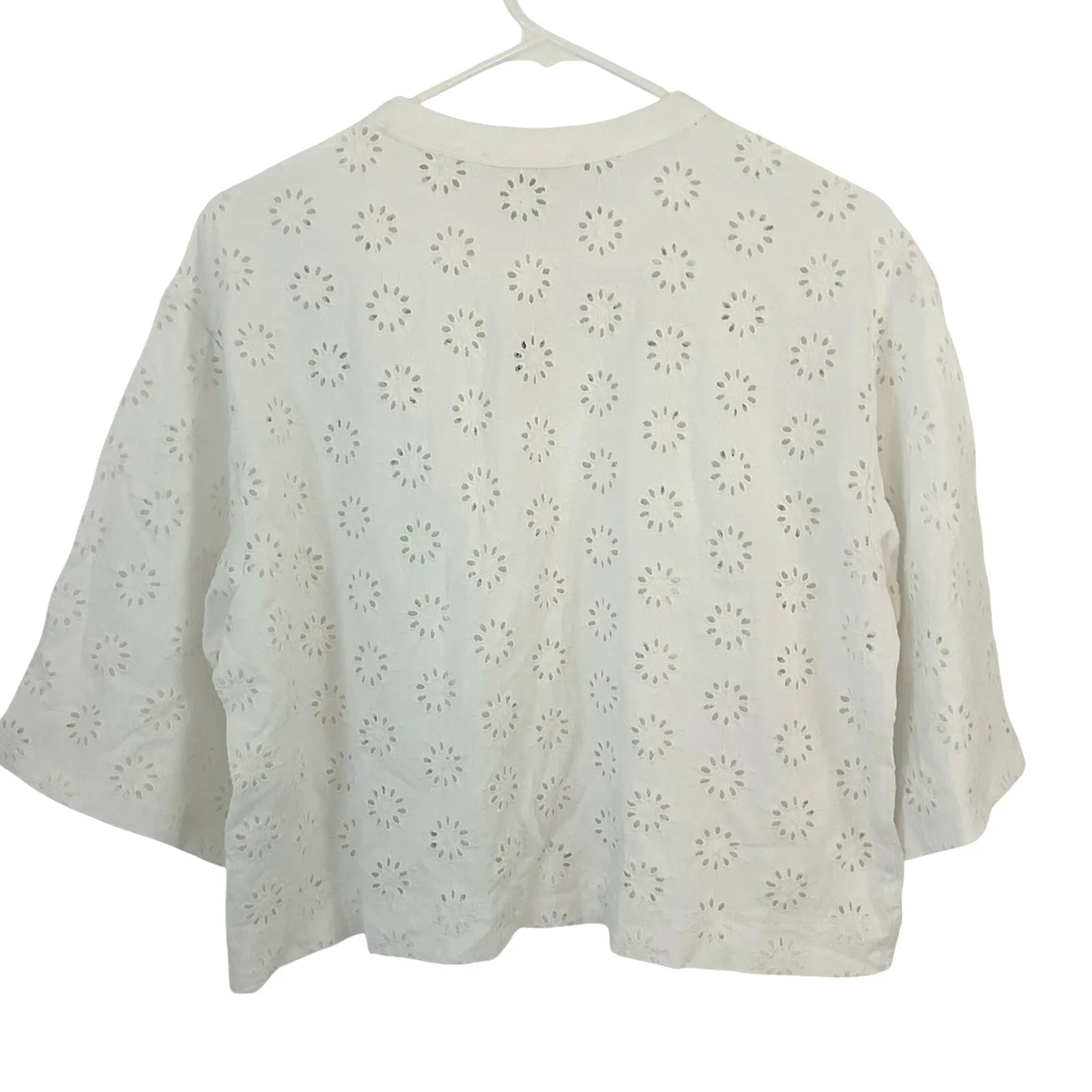 Madewell Women's Floral Eyelet Embroidered Wide-Sleeve Boxy Tee White S New - Image 6