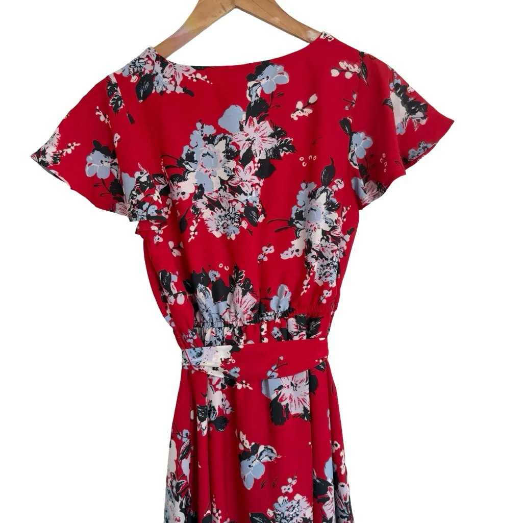 NWT Anthropologie Modcloth Fits of Bliss Midi Dress Tie Red Blue white Floral - Image 4