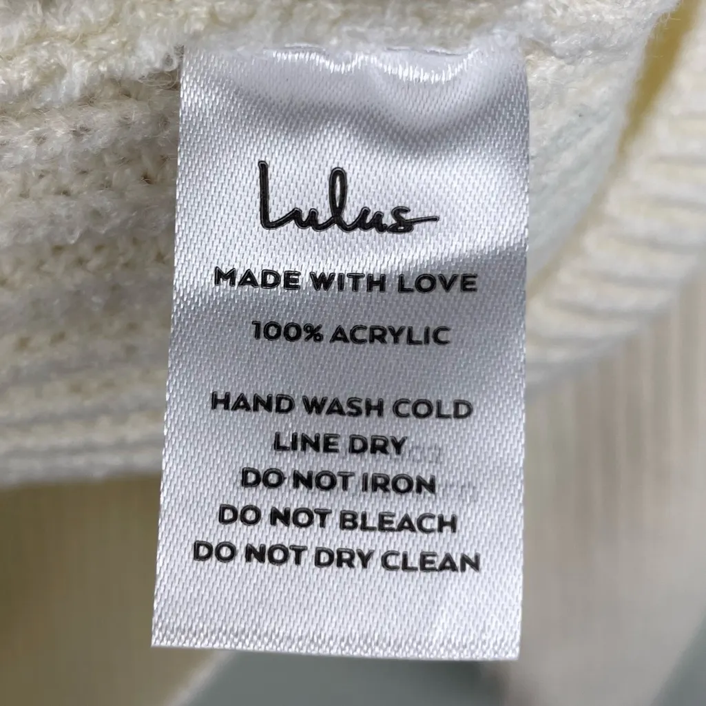 NEW Lulus Trendy Forecast Ivory Pointelle Knit Mock Neck Cutout Sweater Small - Image 9