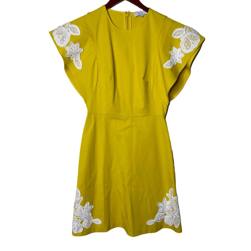 Pearl by Lela Rose Stretch Cotton Lace crochet Detail Dress in yellow white sz 2 - Image 3